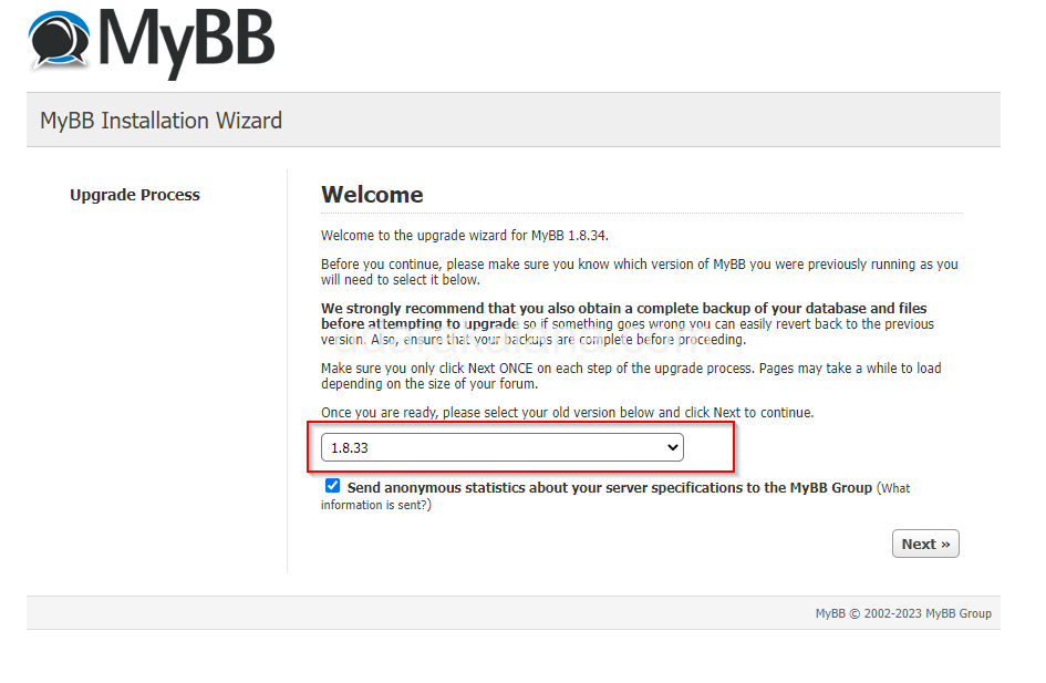 selecting current version of mybb